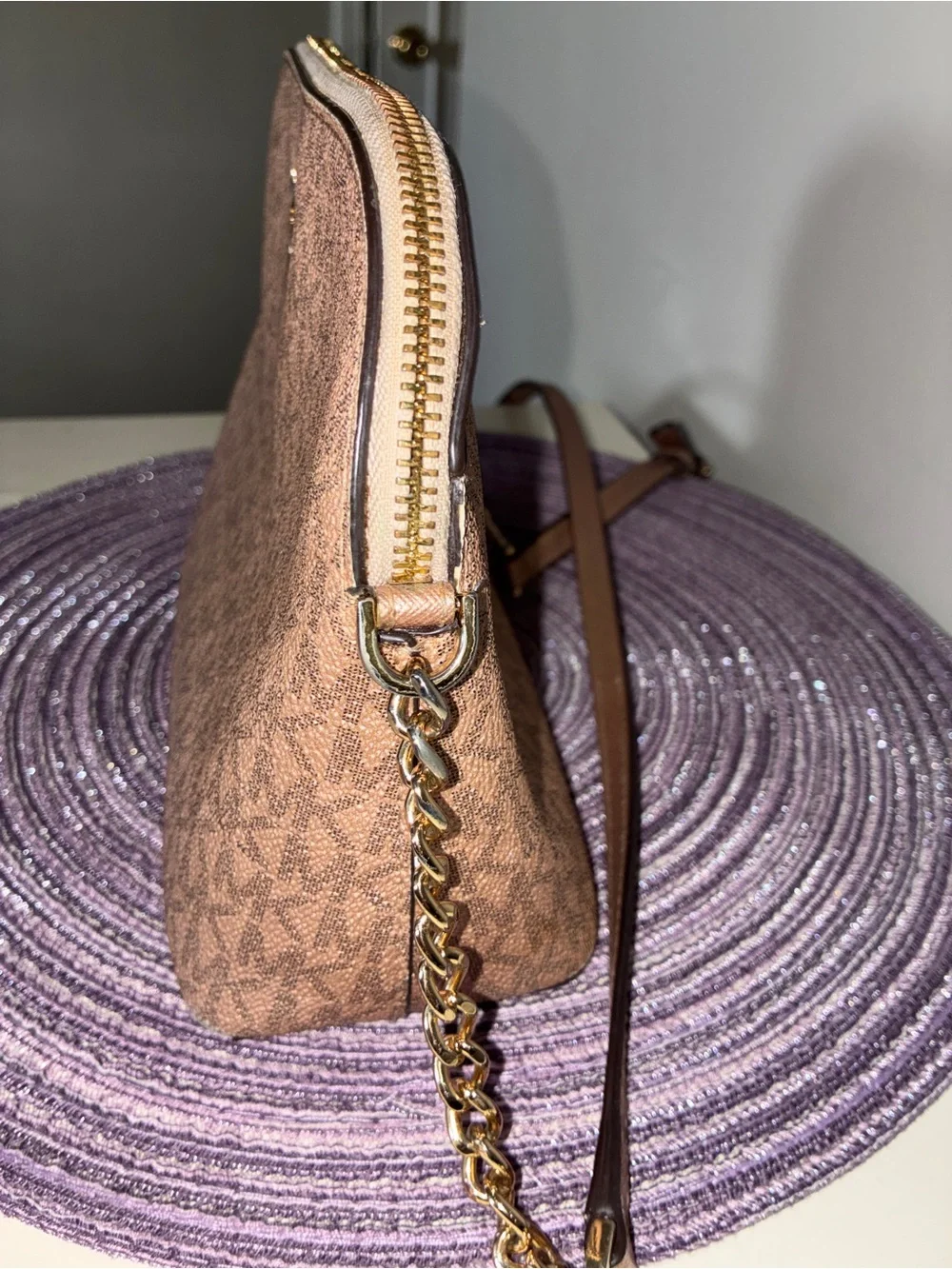 Michael Kors Rose Gold MK Logo Crossbody with Chain Strap